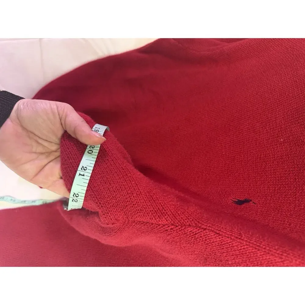 Polo Ralph Lauren Men's Red VINTAGE Pima Cotton V-Neck Knit Sweater Logo L